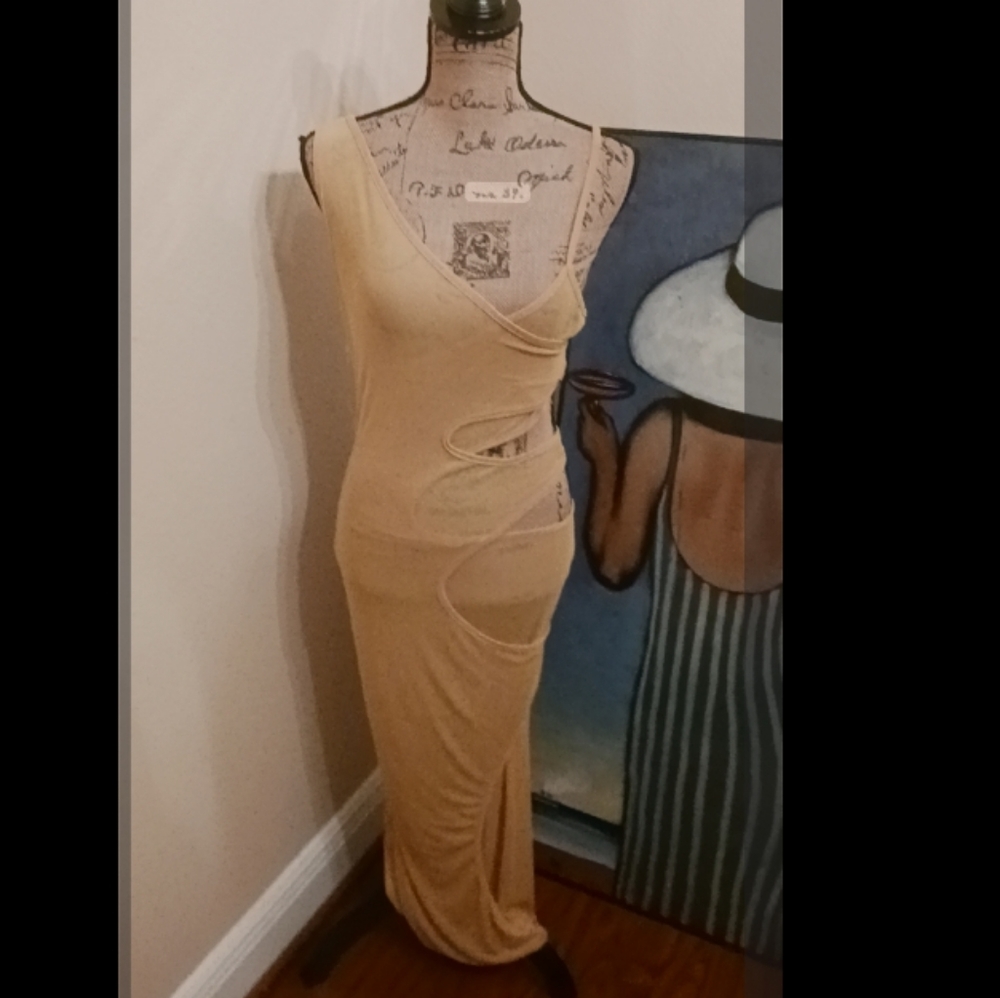 WinWin Yellow Mesh Cut Out Dress